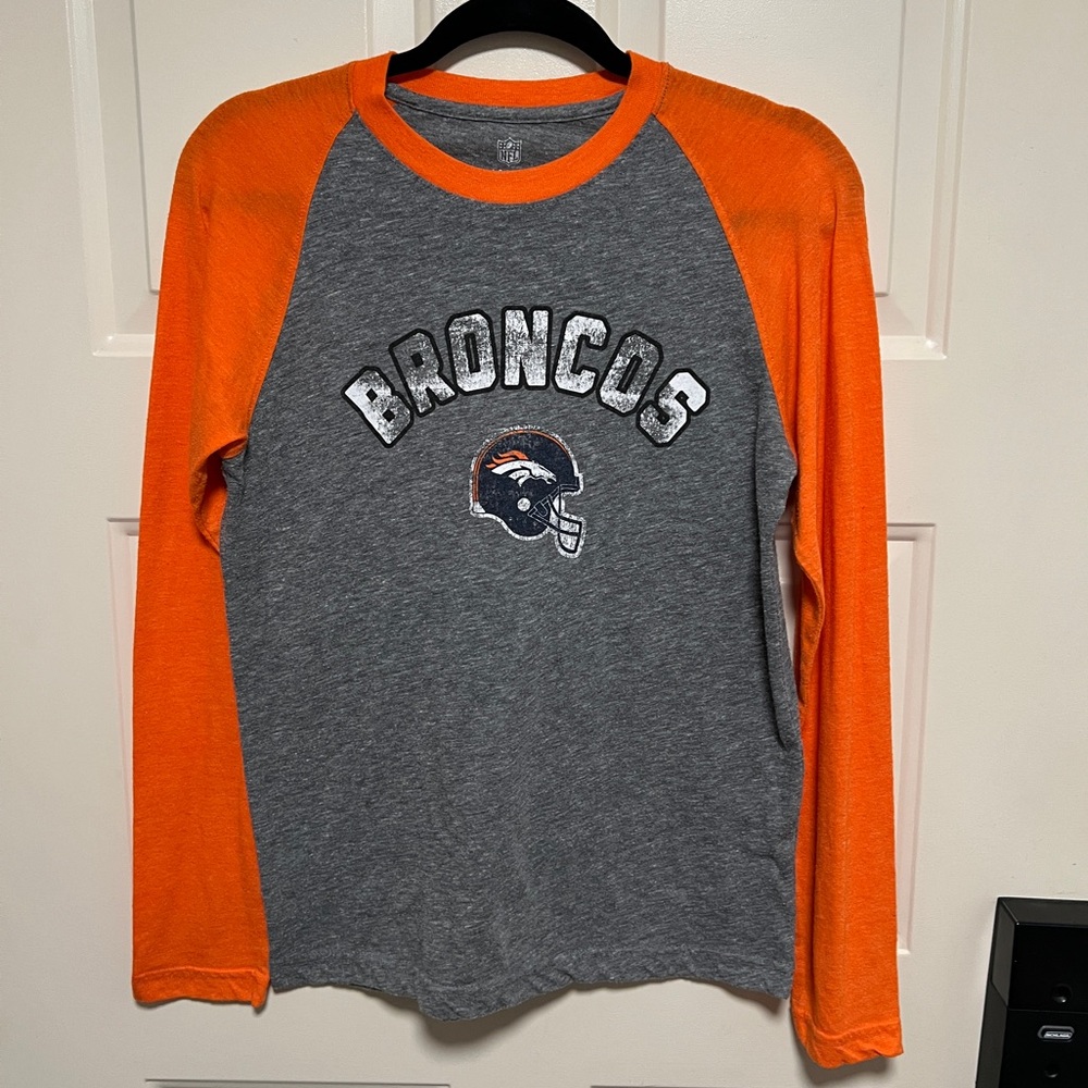 NFL Broncos Gray and Orange Long Sleeve Shirt